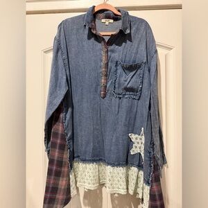 Blue Velvet brand Blue and Red Plaid Button Down Shirt